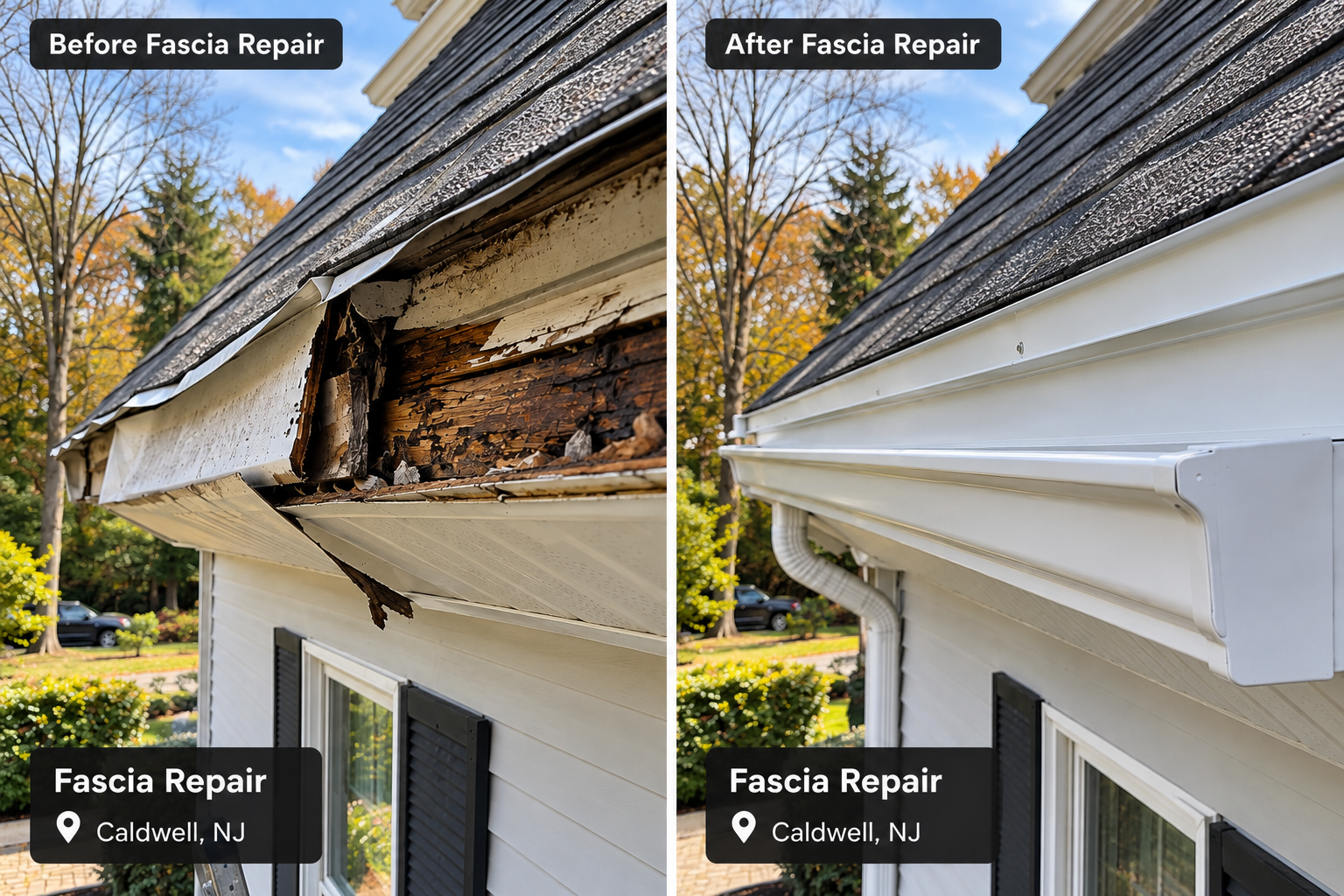 Before and after fascia repair in Caldwell, NJ