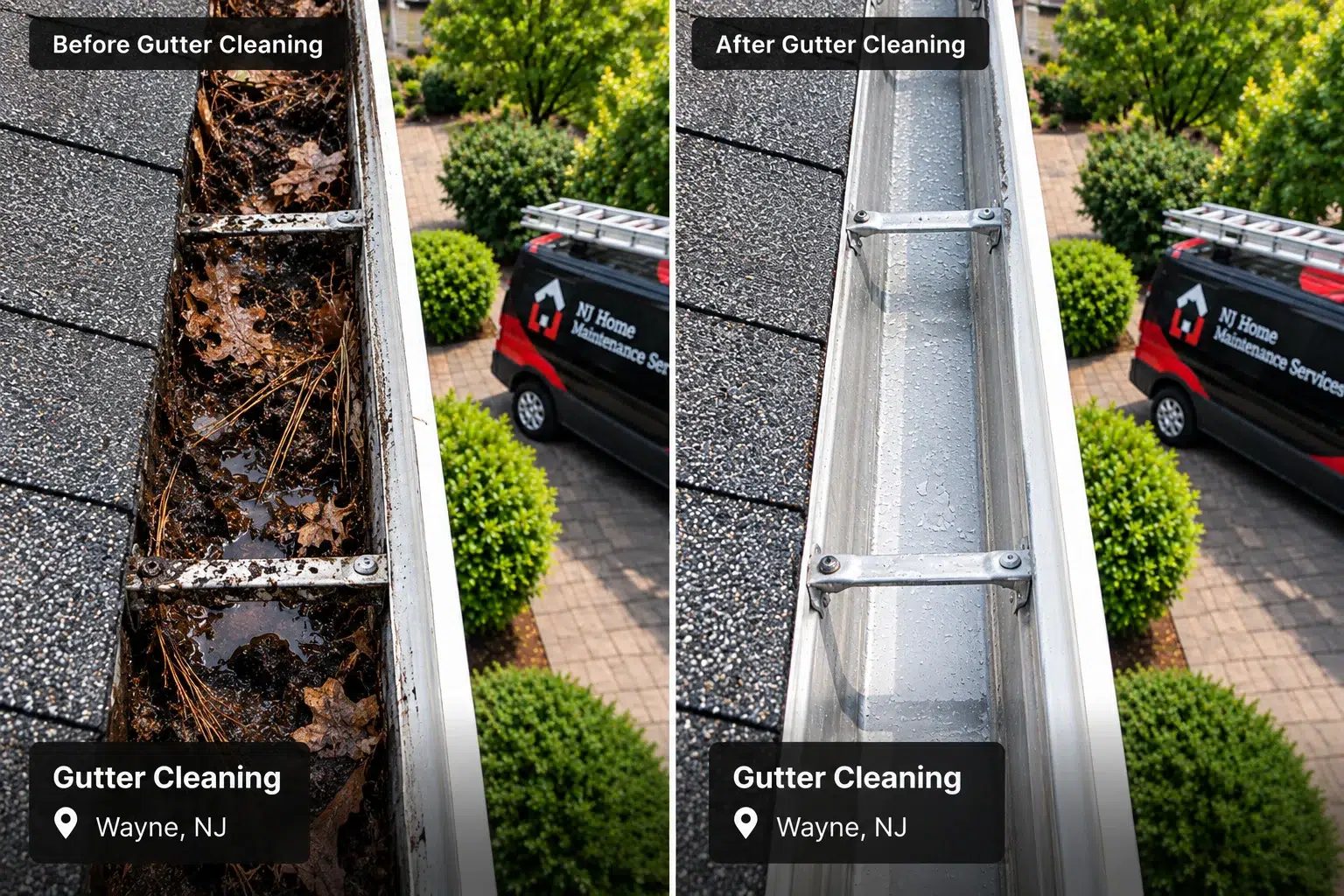 Before after gutter cleaning wayne nj