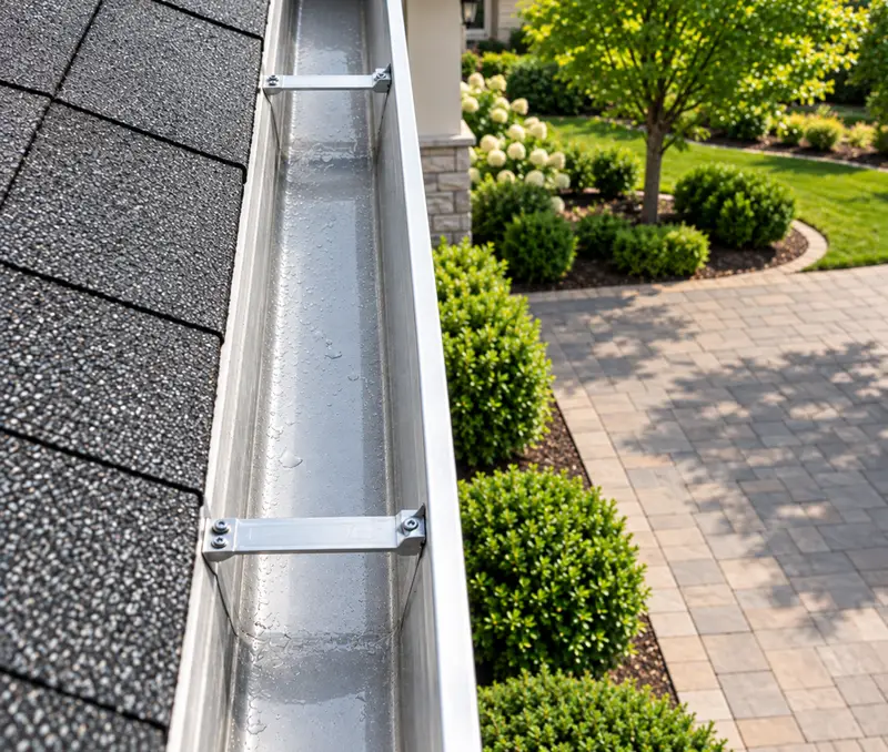 Clean gutter beside paver walkway after