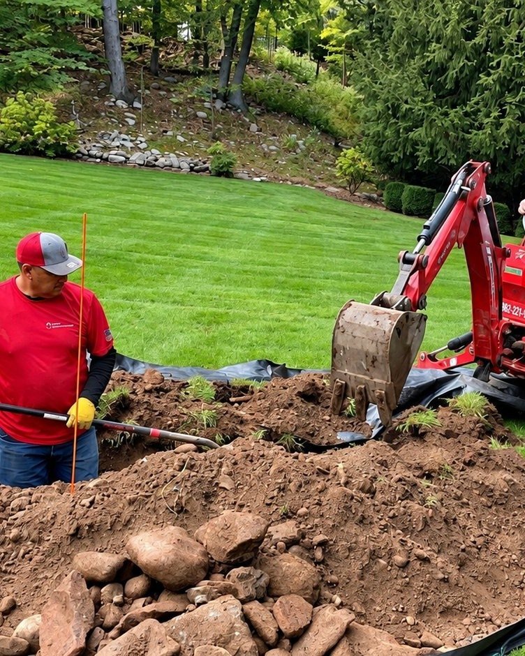 NJHMS crew and mini excavator installing a stormwater chamber